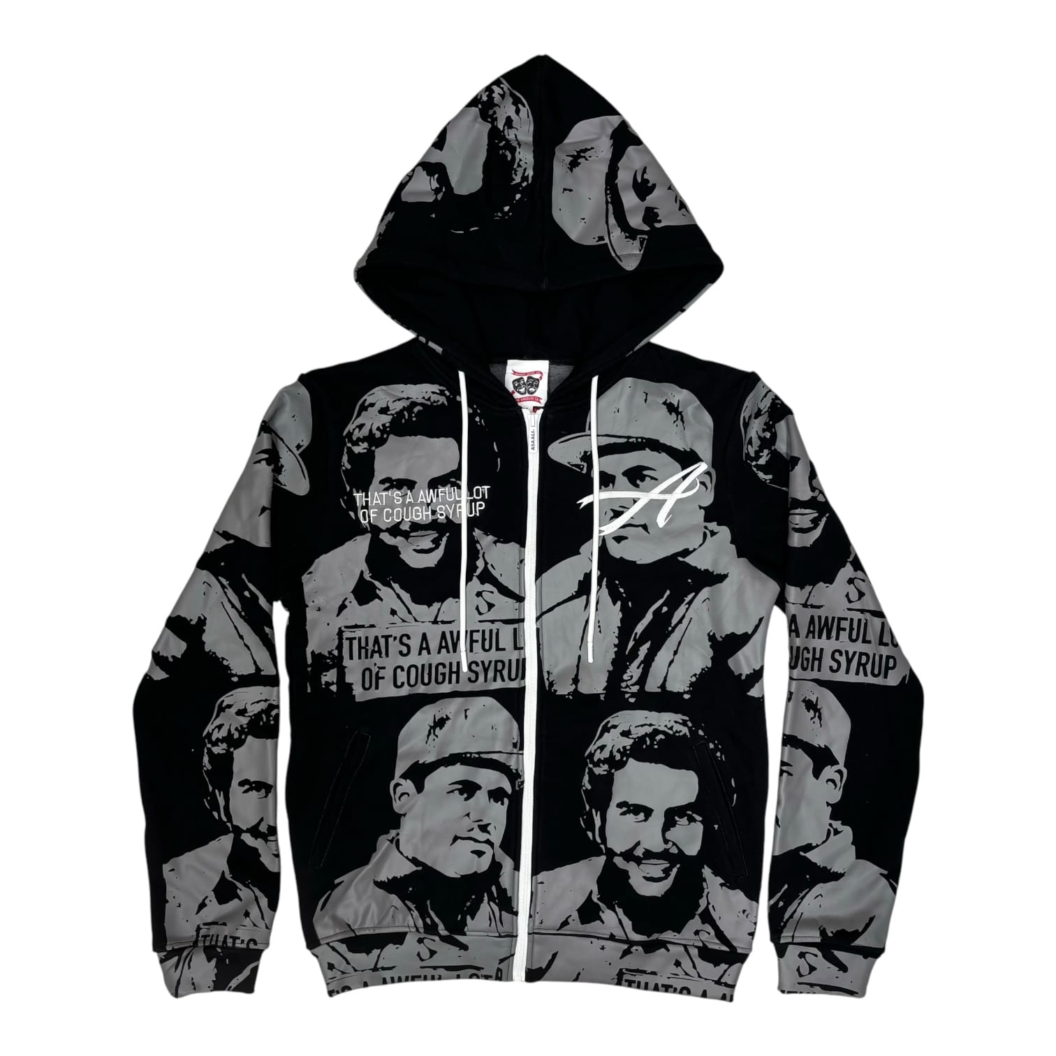 That's A Awful Lot Of Cough Syrup Portrait All-Over Print Full-Zip Hoodie - Black / Grey